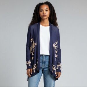 Blu Pepper Cardigan Sweater Aztec Design Navy and Beige Size-S GUC